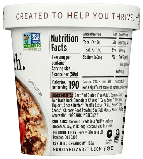 1.76 Purely Elizabeth, Oatmeal Cup Superfood Dark Chocolate Chunk, Ounce