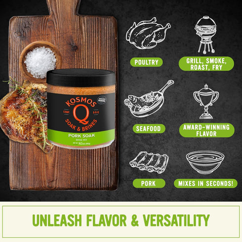 16 Oz Kosmos Q Pork Brine Soak & Seasoning, Sweet Brown Sugar & Worcestershire Infusion For Pork Chops, Roasts