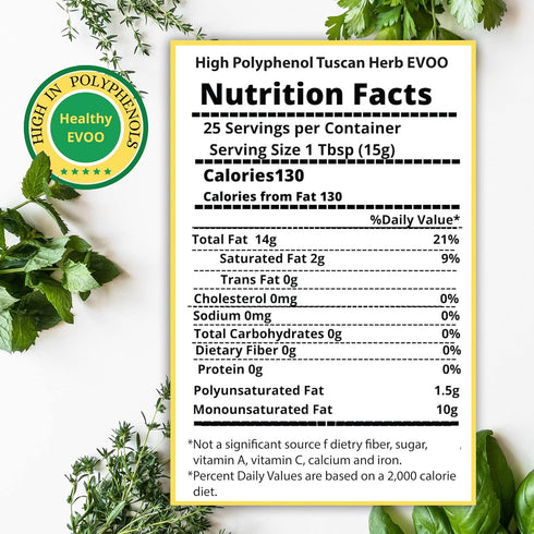 500mg/kg M.G. PAPPAS High Polyphenol Tuscan Herb Infused Olive Oil Extra Virgin - Over - Unfiltered First Cold Pressed