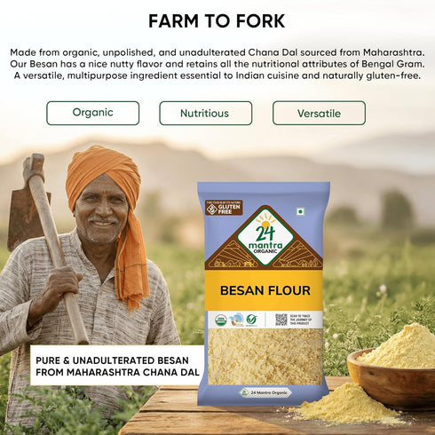 24 Mantra Organic 100% 1 LB Besan/Gram Flour/Besan Pindi - Organic | Chemical Free & Pesticides Free | Uniform Particle