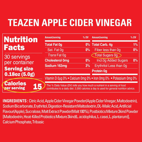 Packets 1500mg 30 Counts (Pack 2) TEAZEN Apple Cider Vinegar Drink Powder On-the-Go Wellness with ACV, Sugar-Free