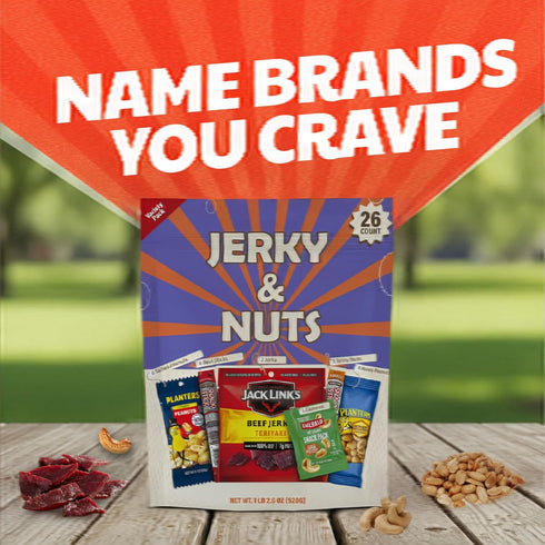 Yummey Pack (26 Count) Packs Jerky & Nuts Variety Beef Jerky, Beef Sticks, Turkey Sticks, Cashews, Honey Roasted
