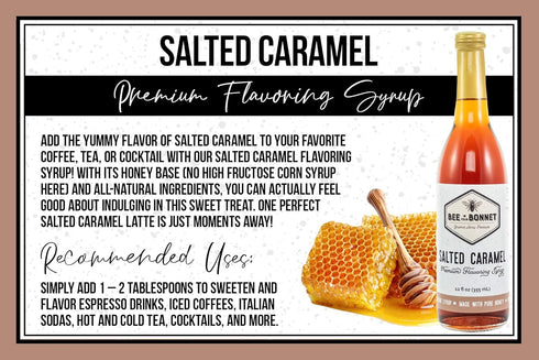 Bee in Your Bonnet Premium Flavoring Syrup - Salted Caramel, made with real honey & natural ingredients, 355ml / 12 oz