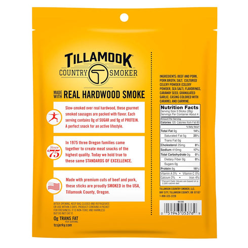 Country 4 (1 Pack) Tillamook Smoker Smoked Sausage, Zero Sugar, Original, Ounce Real Hardwood Smoked Sausages, Low