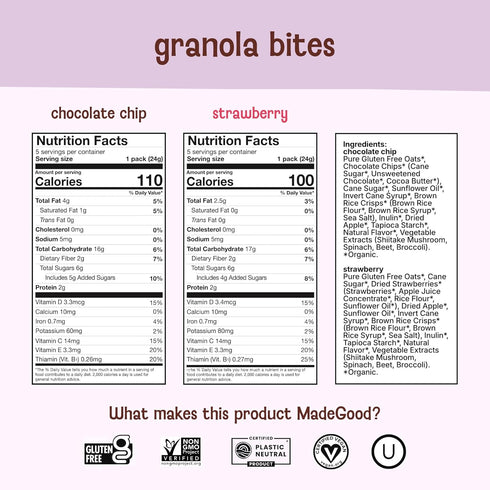 Pack (28 Count) MadeGood Granola Bites Chocolate Chip & Strawberry Variety Gluten Free and Organic Snacks