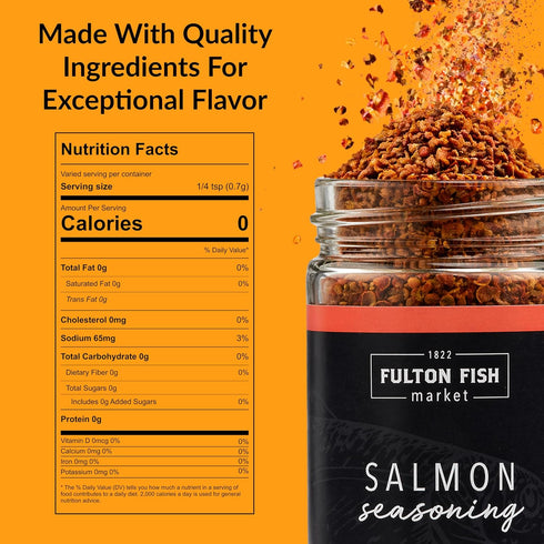 2.5 oz Fulton Fish Market Salmon Seasoning Sweet & Smoky Spice Blend for Grilled, Baked or Pan-Seared Fish, Custom