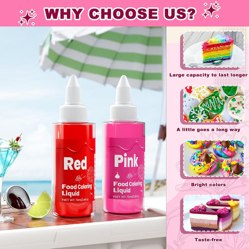 '-10 70ml Set, 24 oz Food Coloring Liquid Colors x Food Dye Large Capacity Vibrant Edible Paint for Frosting, Cake