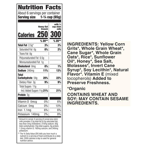 14.4 oz. (Pack 3) Cascadian Farm Organic Honey Oat Crunch Cereal With Almonds, Non-GMO