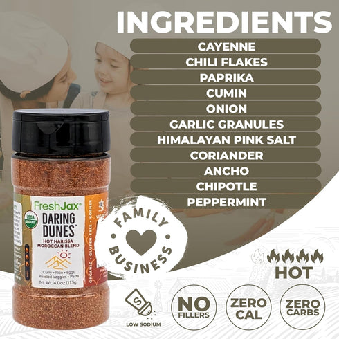 FreshJax Daring Dunes Hot Moroccan Harissa Spice Blend (4.0 oz) - Non-GMO, Gluten Free, Keto, Paleo, No Preservatives
