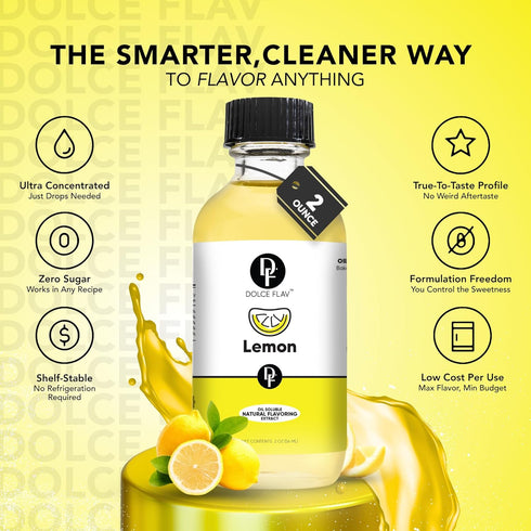 2 Pack 2 Dolce Flav Natural Lemon Extract Ounce Oil-Soluble Kosher, Sugar-Free, Concentrated Fresh Citrus Lemon Flavor