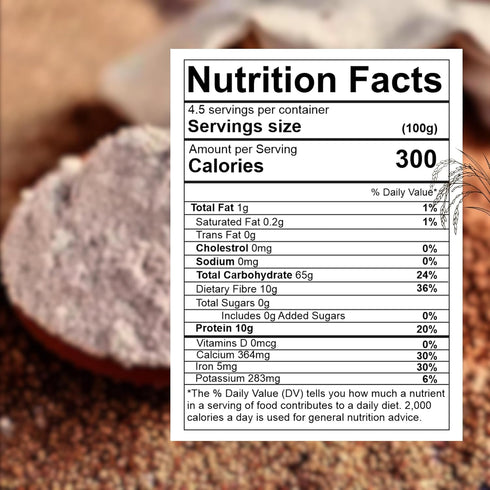 Ecomytra 100% 1lb (454g) Sprouted Finger Millet Flour (Ragi) Gluten Free & High Calcium Superfood Sprouted Rich in Iron
