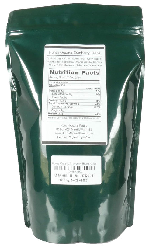Hunza Natural Foods (2 lbs) Hunza Organic Cranberry Beans