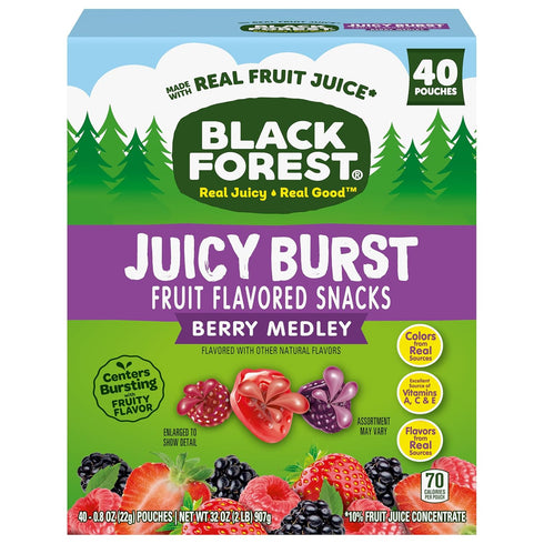 Black Forest Juicy Burst Fruit Snacks, Berry Medley, 0.8 Ounce Pouches (40