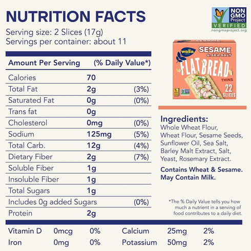 6.7 oz (Pack 10), Wasa Sesame & Sea Salt Flatbread Thins, of Crackers, Non-GMO Ingredients