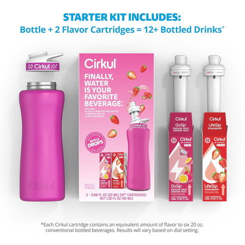 32oz. 2 (1 1 Cirkul Hot Pink Stainless Steel Water Bottle Starter Kit with Pink Lid and Flavor Cartridges LifeSip