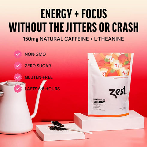 50 150mg Zest Energy Tea - Cinnamon Apple Spice High Caffeine Black Tea Loose Leaf Blend - Caffeinated Coffee