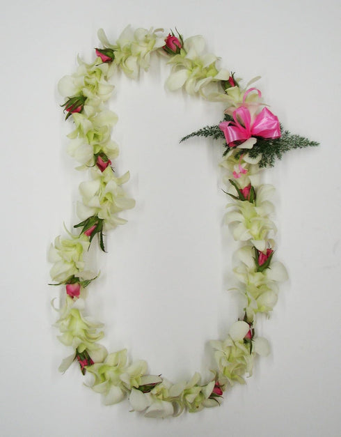 Hawaii Flower Lei Flower Lei - Single Strand White Orchid and Rose Flower Lei