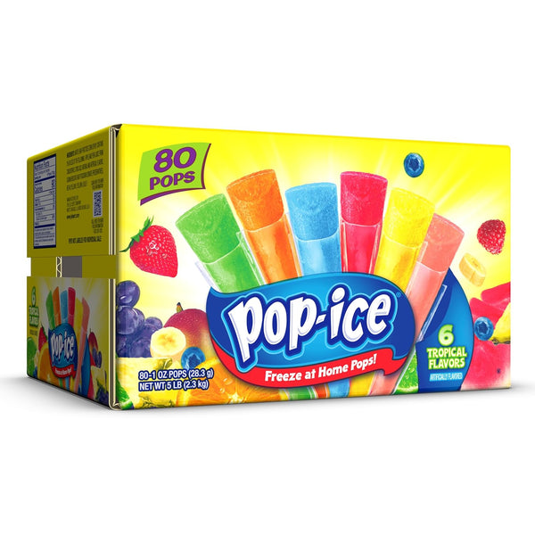 Pop Ice Popsicle Tropical Variety Pack of 1 Oz Freezer Bars, 80