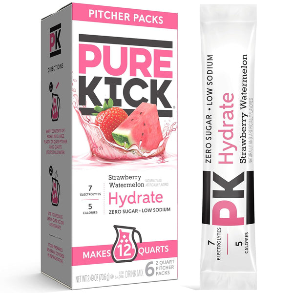 Pure Kick Hydration Pitcher Pack, Strawberry Watermelon, Includes 6 Packets, 1 Box,