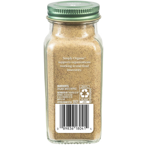 2.86-Ounce Simply Organic White Pepper, Jar, Lightly Flavor Sauces, Fish, Chicken & Potato Dishes, Milder Earthy Flavor