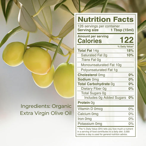 64 oz Kevala Extra Virgin Organic Olive Oil - Unrefined Cooking Oil, Cold Pressed and with no Preservatives, Made