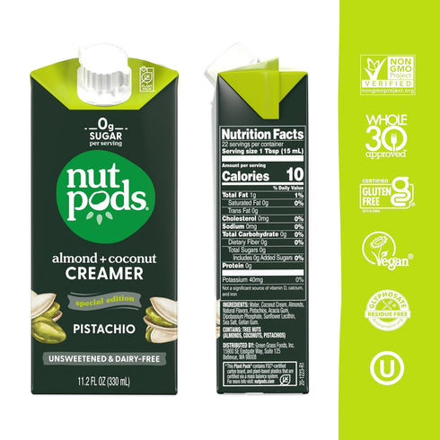 Whole30, (12-Pack) nutpods Pistachio Unsweetened Dairy-Free Creamer, Made from Almonds and Coconuts, Keto, Gluten Free