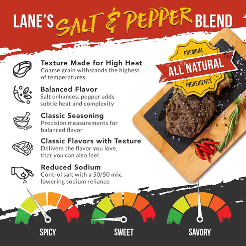 50/50, 12.5 oz 16 Lane's Coarse Salt and Pepper - Classic Blend of Kosher Salt & Coarse Black Pepper Mesh for Cooking