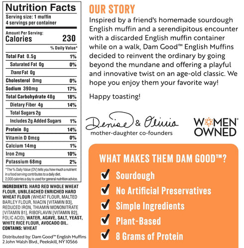 Dam Good English Muffins 4 Count, 12 , English Muffins Whole Wheat Ounce