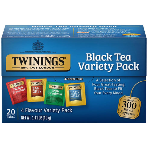 Twinings Black Tea Variety Pack, 3-Pack, Earl Grey, English Breakfast, Irish Breakfast, Lady Grey, 20 Count Each