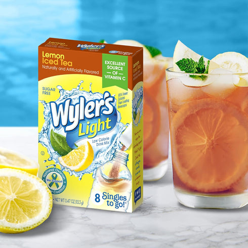 Packets, 96 (Pack 12) Wyler's Light Singles To Go Powder Water Drink Mix, Lemon Iced Tea, Single Servings