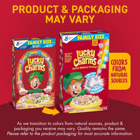18.6 oz Lucky Charms Gluten Free Cereal with Marshmallows, Kids Breakfast Cereal, Made with Whole Grain, Family Size