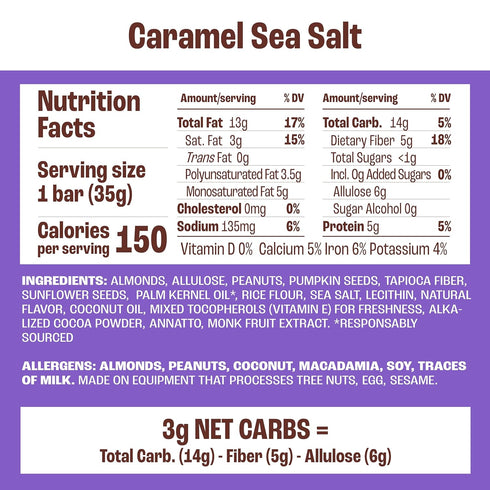 Pack GLP-1 5g 5g 3g 12 Count Munk Nut & Seed Bars, Caramel Sea Salt, Prebiotic & Probiotic Snack, Gut Friendly, Fiber