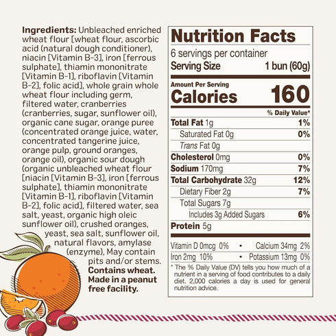 Ozery 6 6-Pack Bakery Cranberry Orange Morning Rounds, Allergen Free, Vegan, Made with Real Fruit, Breakfast Buns, Pita