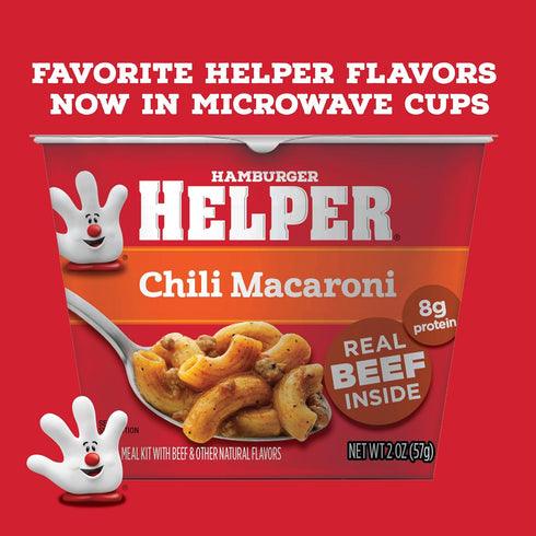 (2 oz 6 Pack) 4 Hamburger Helper Chili Macaroni Microwave Cup - No Artificial Flavors, Ready in Minutes, Quick Meals