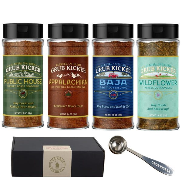 Grub Kicker 4-Pack Spice Gift Set Appalachian All Purpose, Baja Fish Taco,