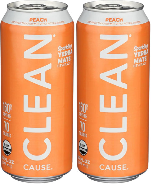 Clean Cause Yerba Mate Energy Drink, Peach, 16 oz (Pack of 2)