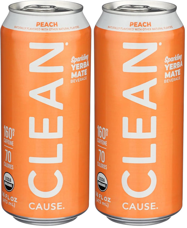 Clean Cause Yerba Mate Energy Drink, Peach, 16 oz (Pack of 2)