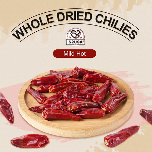 52USA Whole Dried Chilli Peppers, 4 Oz, Premium Szechuan Red Dried Chilis, Mild Spicy for Mexican Recipes