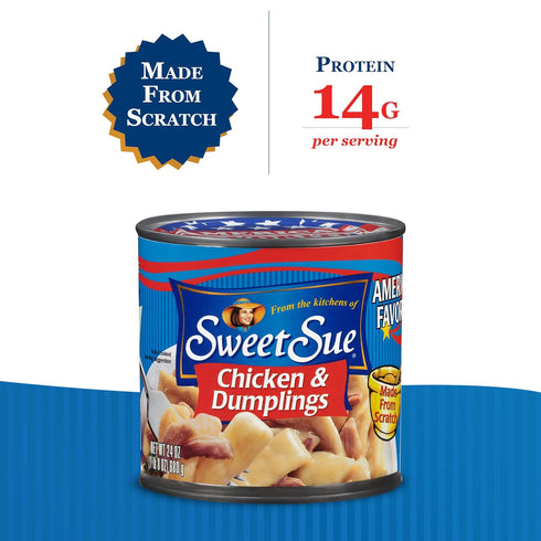 24 oz (Pack 12) 14g Sweet Sue Chicken & Dumplings, Can of - Protein per Serving - Made from Scratch Soup Recipe, Ready