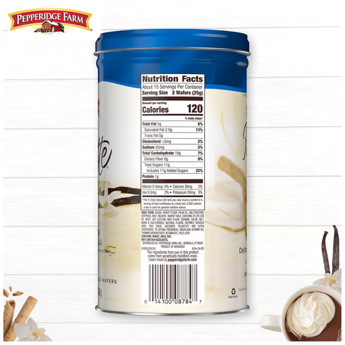 13.5 Oz Pepperidge Farm Pirouette Cookies, French Vanilla Flavored Crme Filled Wafers, Tin