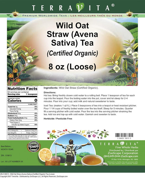 Terravita (8 oz, 518613) Wild Oat Straw (Avena Sativa) (Certified Organic) Tea (Loose) ZIN: