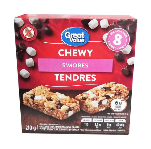 Great Value 8 210g/7.35 oz. Chewy S'mores Granola Bars, Bars, Box (Imported from Canada)