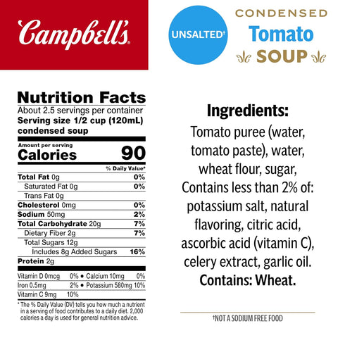 10.75 oz (12 Pack) Campbell's Condensed Unsalted Tomato Soup, Can