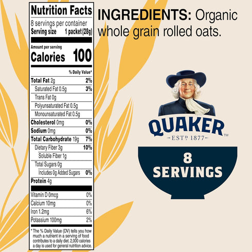 7.9 Oz (Packaging Quaker Instant Oatmeal, Organic Regular, May Vary)