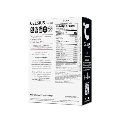 Packs, (14 Pack), 2.5 CELSIUS On-The-Go Powder Stick Zero Sugar Sticks per Berry, Ounce