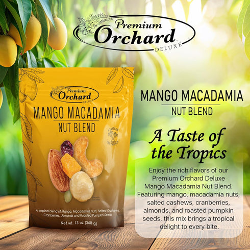 Premium Orchard Deluxe Mango Macadamia Nut Blend | Tropical Trail Mix | Gluten Free Fruit and Nut Mix | Healthy Snacks