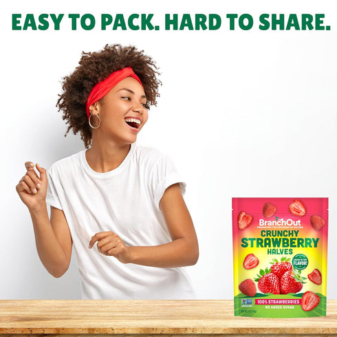 100% 6 oz BranchOut Crunchy Strawberry Halves, Fruit, Real Dried Strawberries No Added Sugar, Better than Freeze Dried