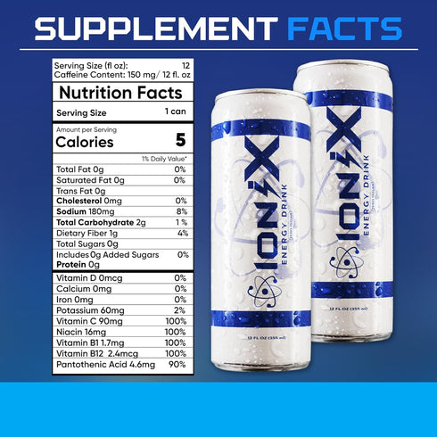 12 oz (Pack 12) Zero Sugar Energy Drink - ionix Nootropic Drink to Boost Focus and Mood with L-Theanine, Natural Green