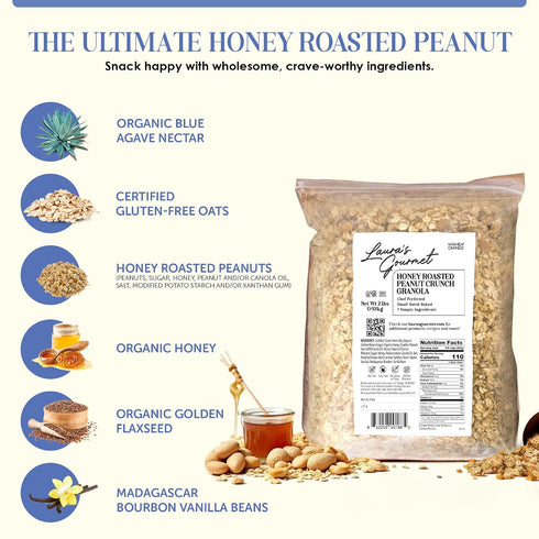 2 lb, Laura's Gourmet Granola Honey Roasted Peanut Crunch, Gluten-Free Oats, Vegetarian, Dairy & Soy Free Snack