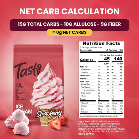TASTI 25g 0g High-Protein Ice Cream Mix - Strawberry Flavor Low Sugar Ice Cream Powder - Made for Ninja Creami, Soft